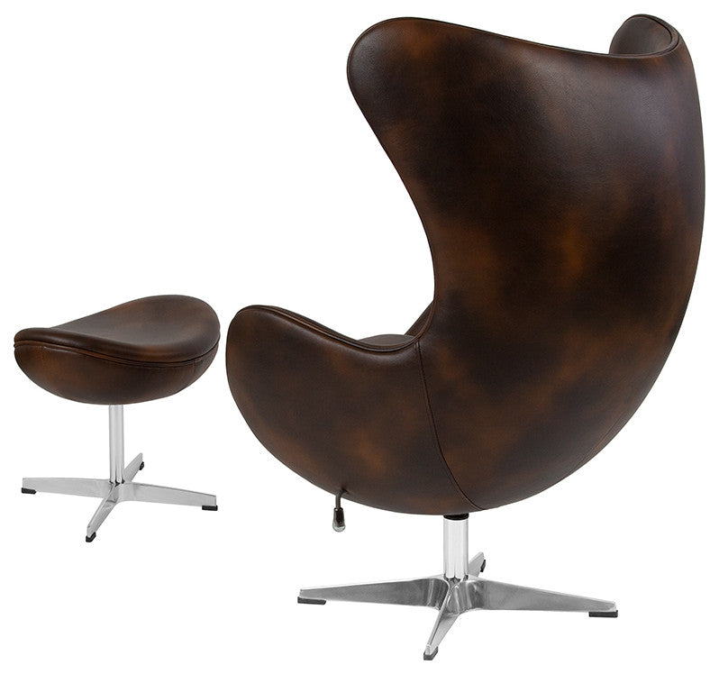 Bomber Jacket Leather Egg Chair With Tilt-Lock Mechanism And Ottoman
