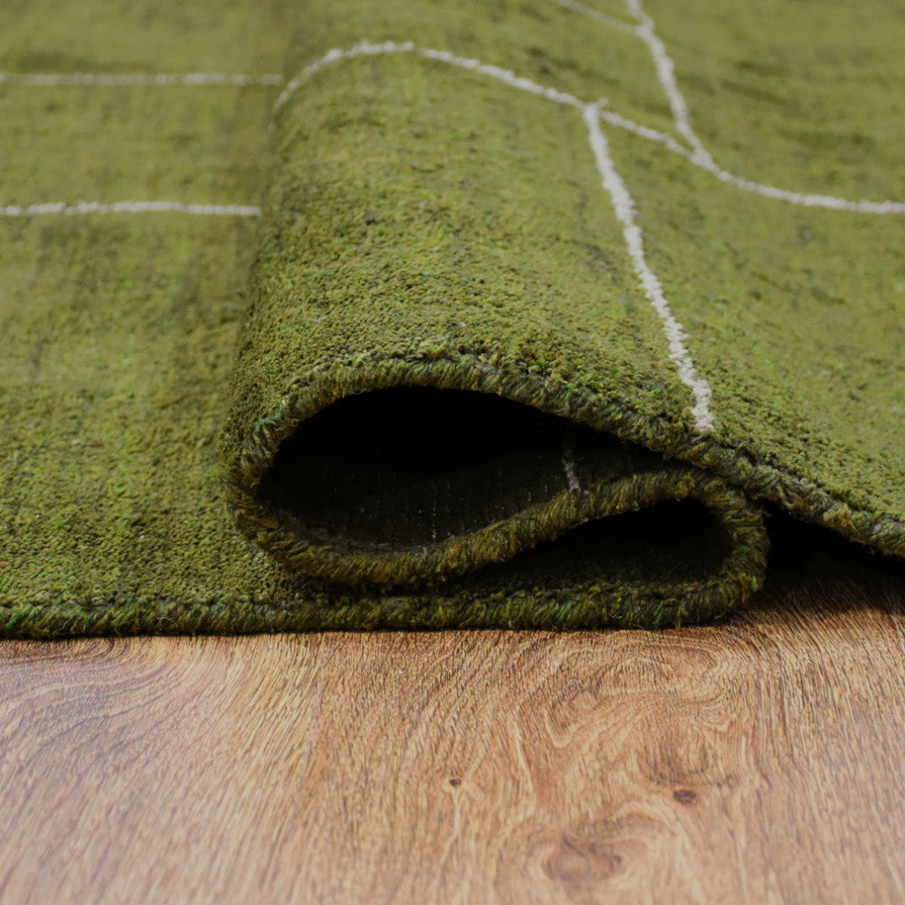 HAND KNOTTED LOOM SILK ECO-FRIENDLY RUGS-9'x12',Rectangle,Green Beige,Geometric