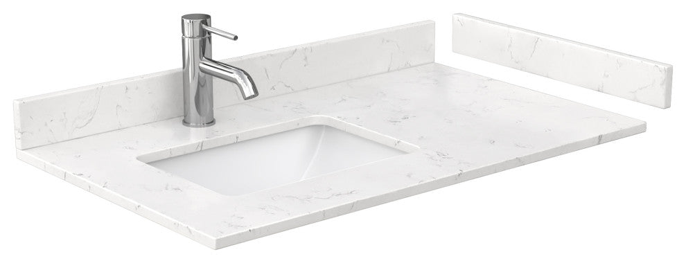 Beckett 36" Dark Blue Single Vanity, Carrara Cultured Marble Top, Gold Trim