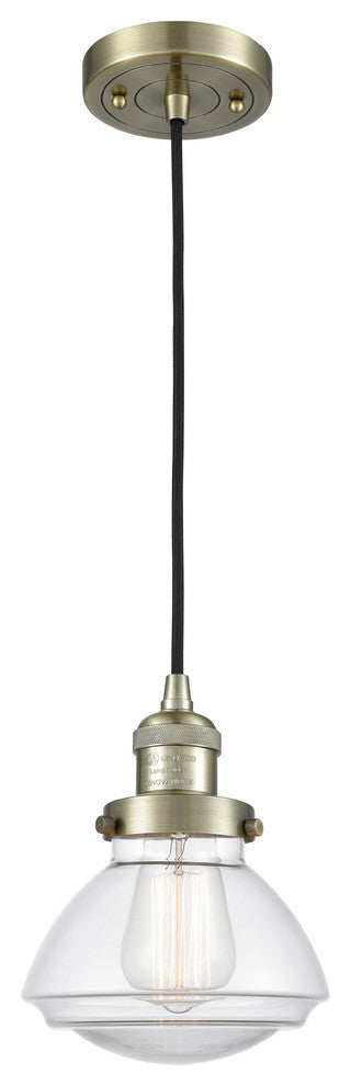 Olean 1-Light Mini Pendant, Antique Brass, Clear
