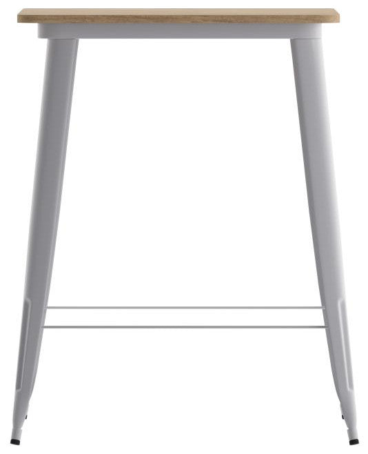Declan Commercial Indoor/Outdoor Bar Top Square Table, 31.5", Brown/Silver