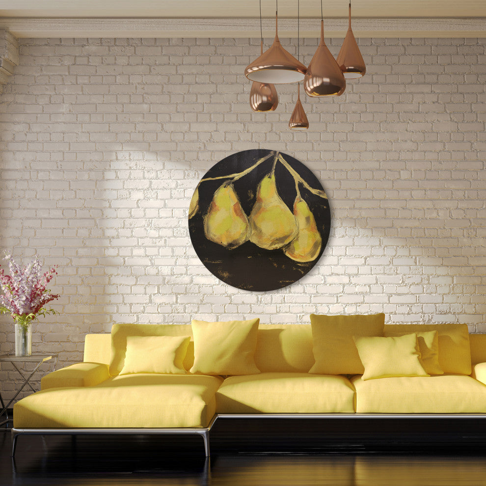 "Golden Pears" Circular Canvas Giclee Printed on 2" Wood Stretcher Wall Art