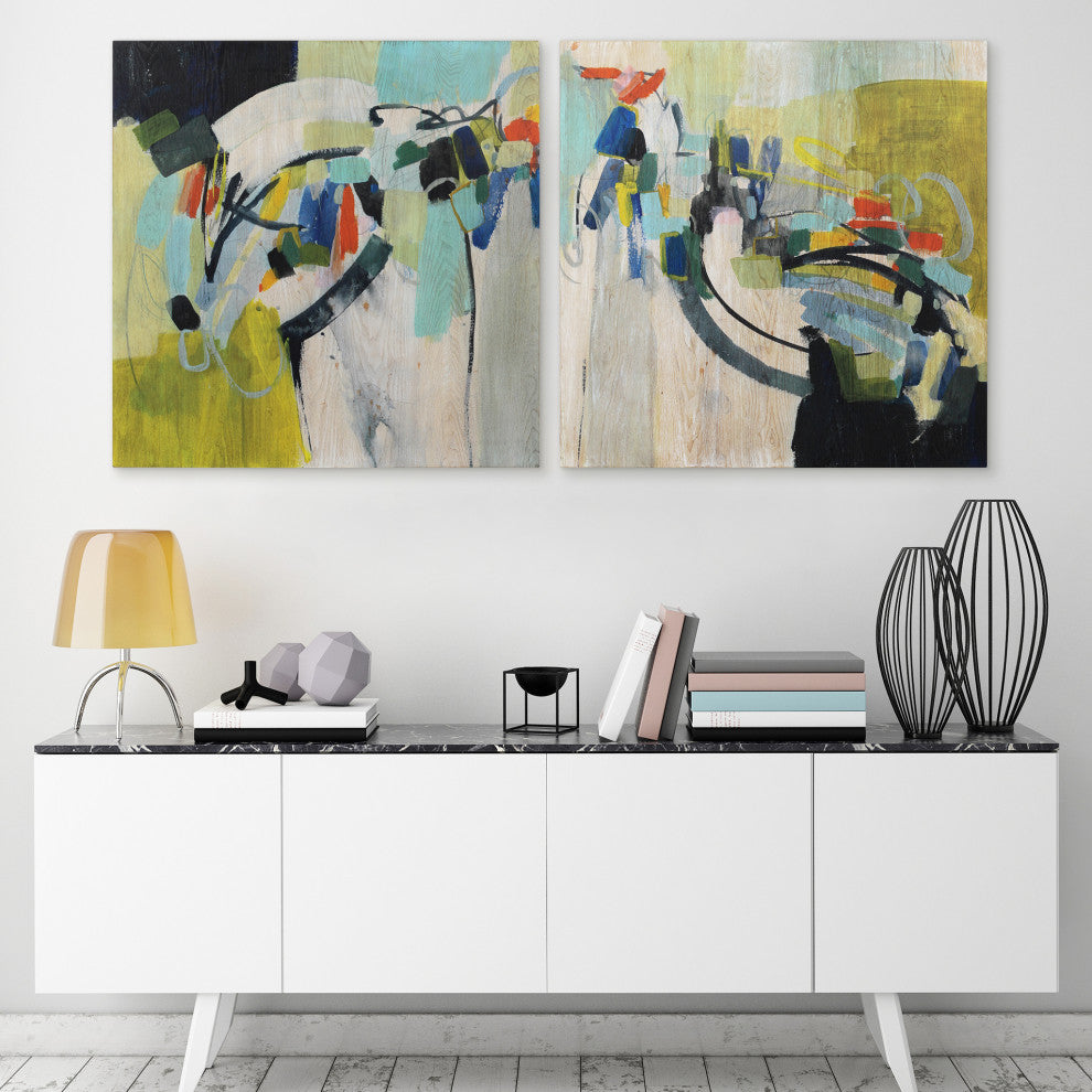 Abstract Wall Art Fine Giclee Printed on Hand Finished Ash Wood - Diptych Set