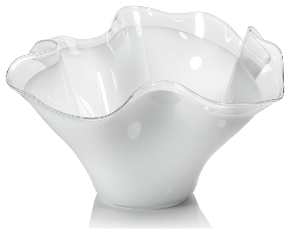 Vellerti 9.25 Tall Wave Glass Bowl, White