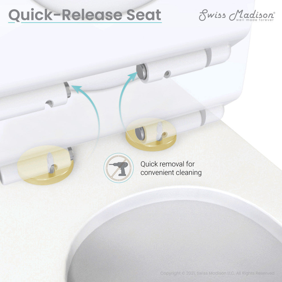 St. Tropez Elongated Toilet, Dual Vortex Flush, Glossy White With Gold Hardware