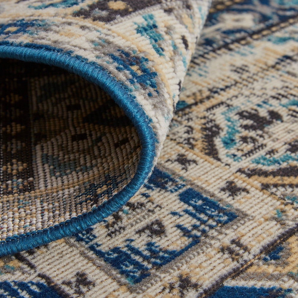 Weave & Wander Kezia Rug, Blue/Vanilla Beige, 12ft-10in x 15ft
