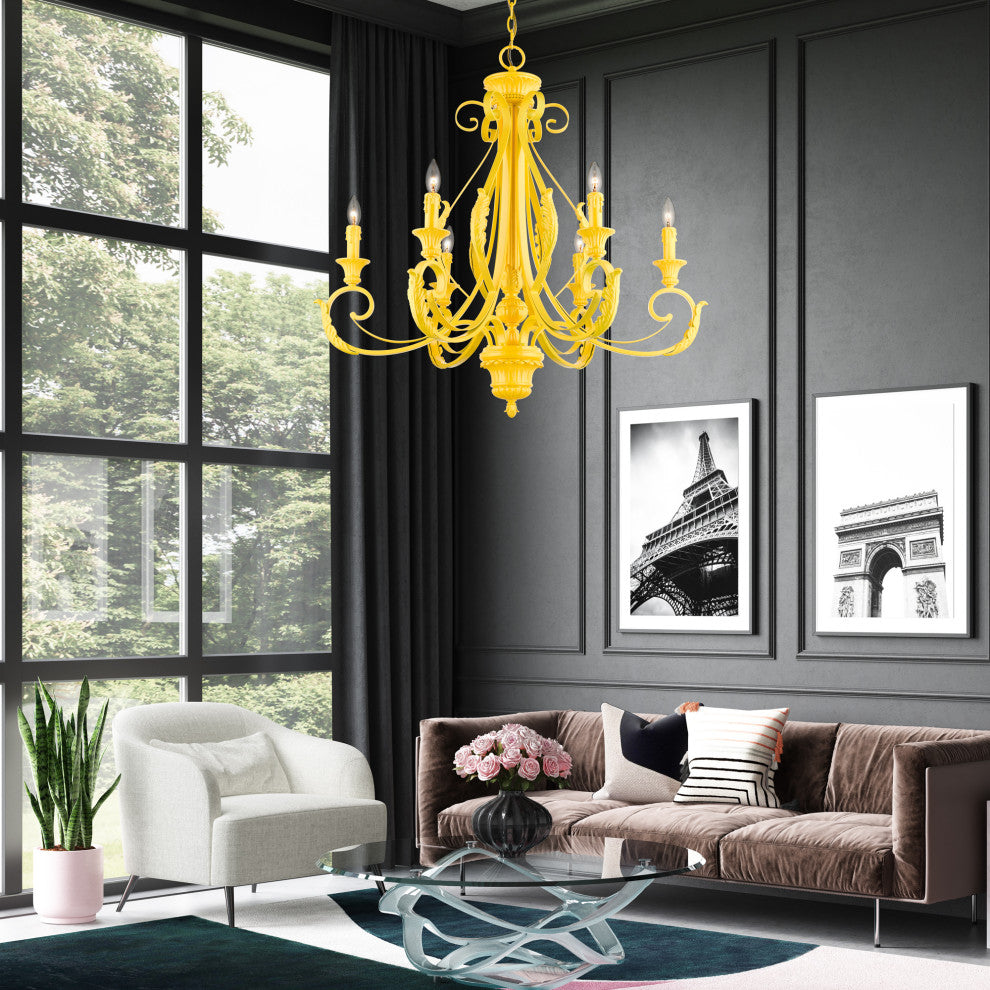 6 Light Shiny Yellow Large Chandelier