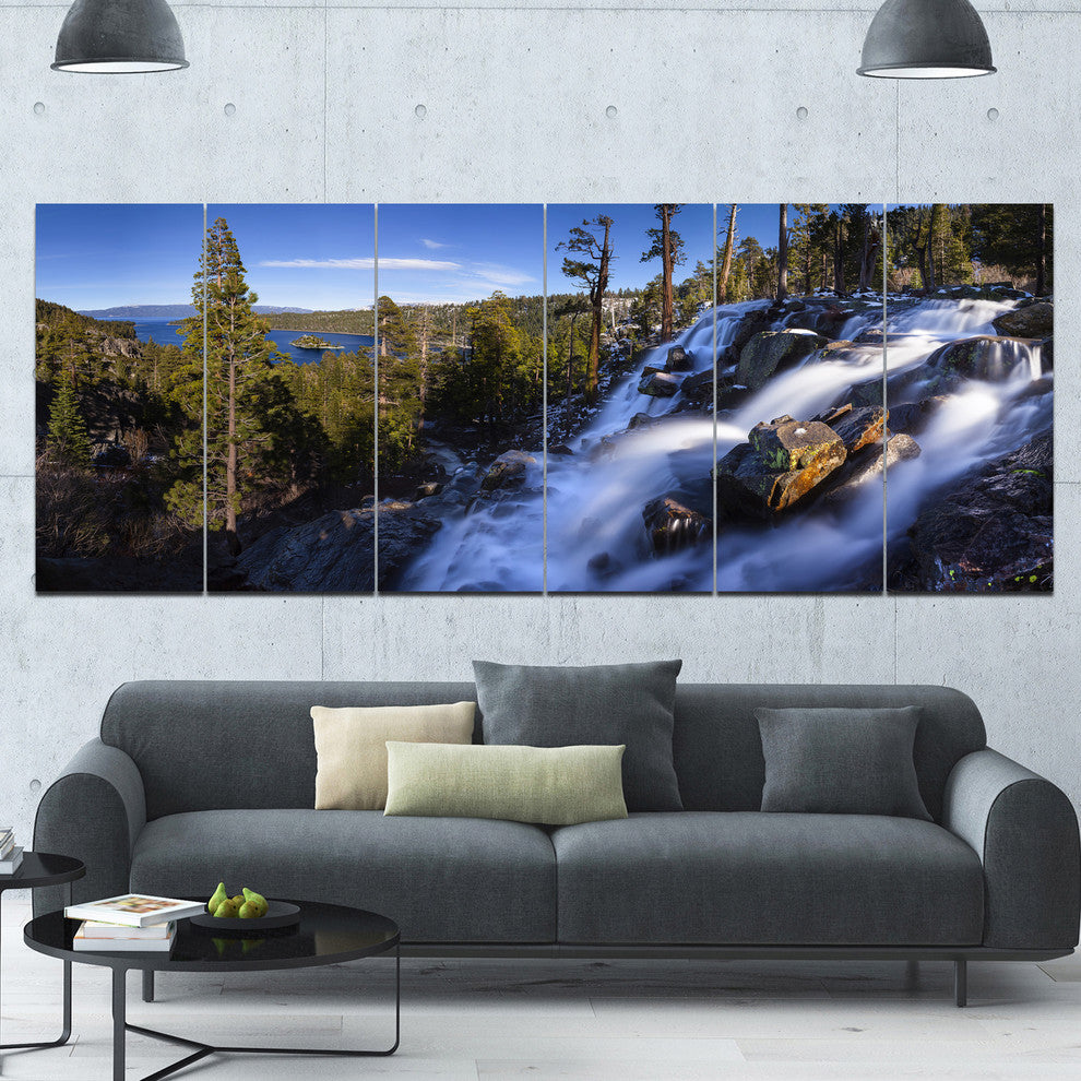 Eagle Falls Emerald Bay Lake Tahoe, Landscape Canvas Print, 70"x28", 6 Panels
