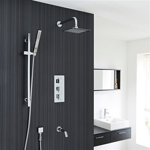 Chrome 12" Square Ceiling Mount Shower System Set With Hand Held Shower Heads
