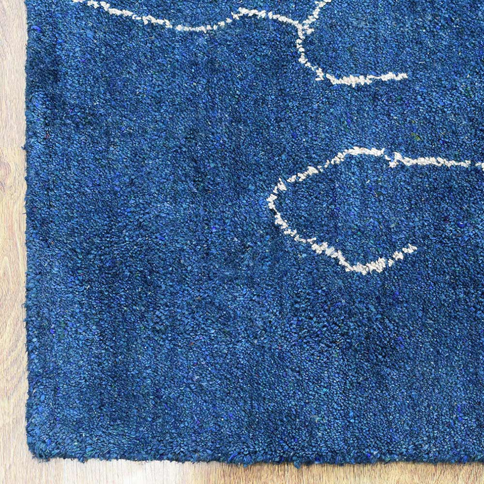 HAND KNOTTED LOOM SILK AREA RUGS-8'x10',Rectangle,Blue White,Contemporary