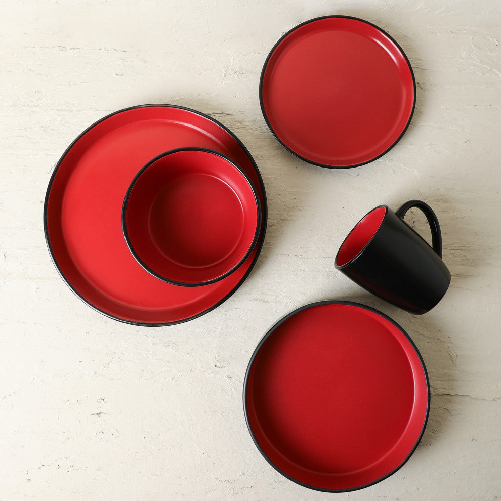 Stone Lain Albie Stoneware 20 Piece Dinnerware Set With Pasta Bowls, Red