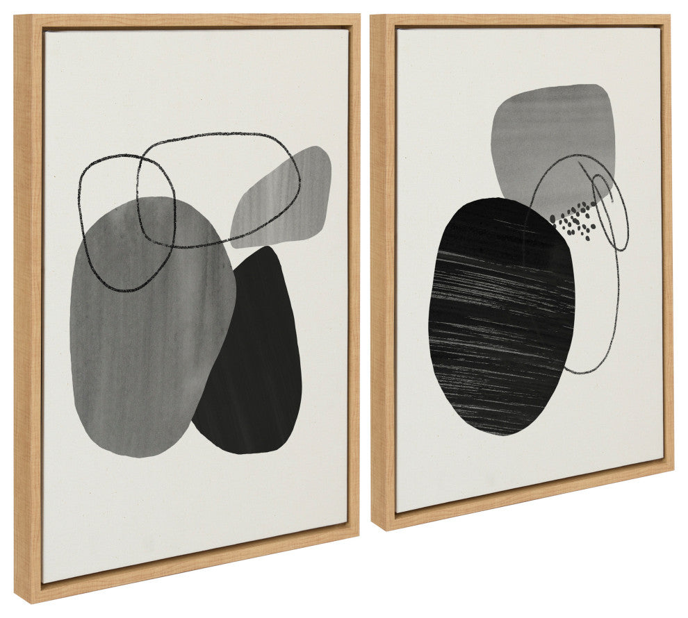 Sylvie Abstract Rocks Framed Canvas Set by Teju Reval, Natural 2 Piece 18x24