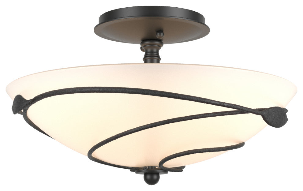 Forged Leaves Semi-Flush, Black Finish, Opal Glass