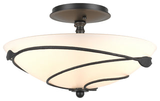 Forged Leaves Semi-Flush, Black Finish, Opal Glass