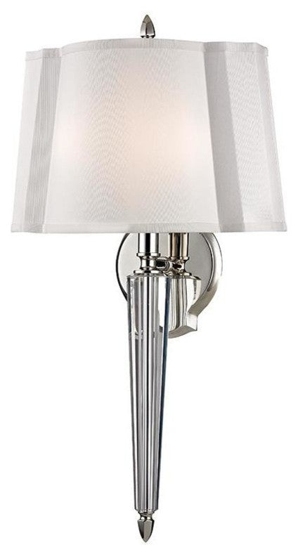 Oyster Bay, Two Light Wall Sconce, Polished Nickel Finish, White Faux Silk Shade