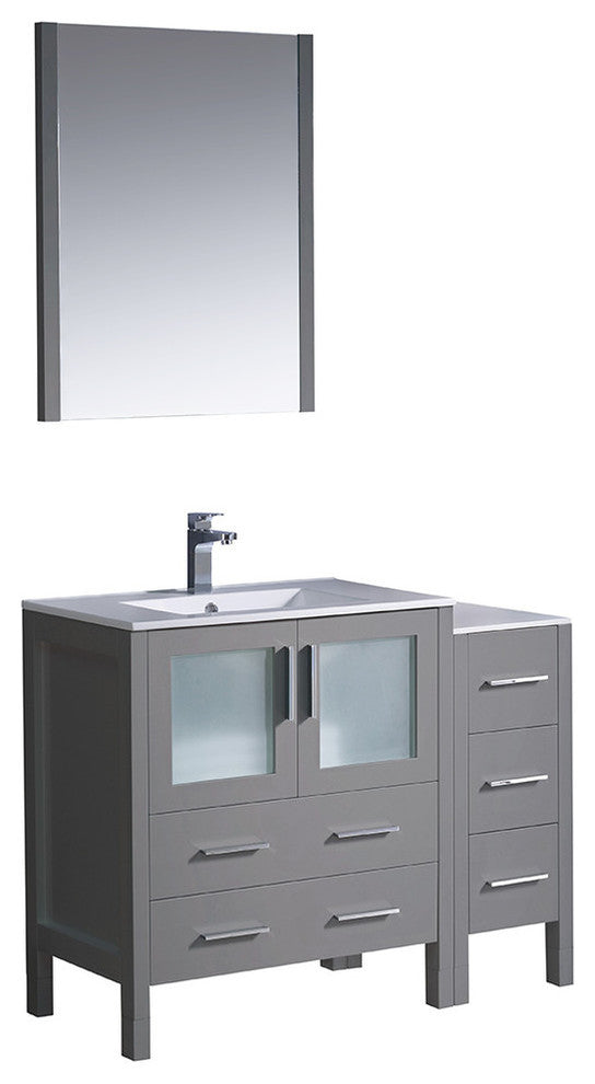 Torino 42" Gray Modern Bathroom Vanity With Side Cabinet,Faucet, FFT1040CH