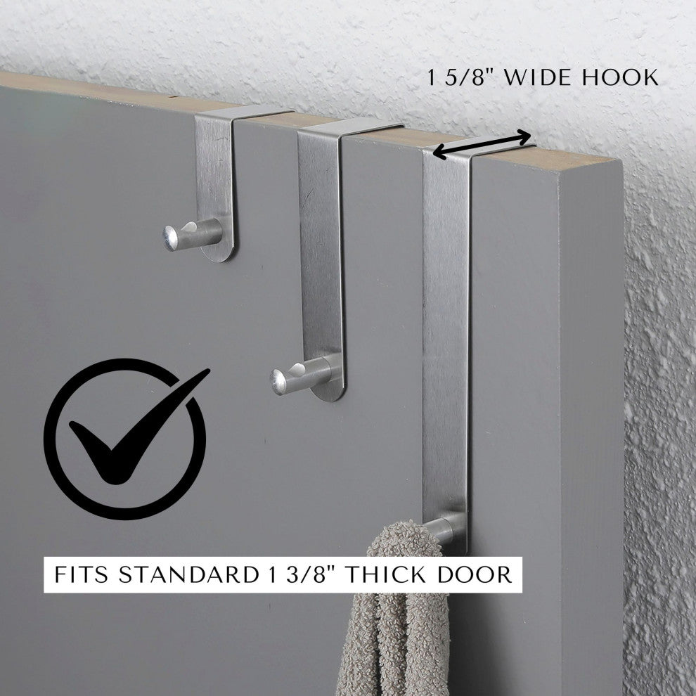 Over The Door Hooks - 3-Piece Door Hanger Set for Clothing and Accessories, Silver
