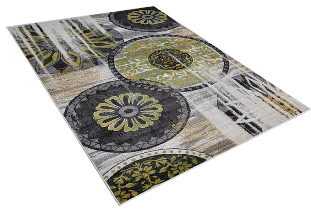 MACHINE MADE HEATSET POLYPROPYLENE AREA RUGS -Beige Green,Contemporary Design, [Rectangle] 5'x8'