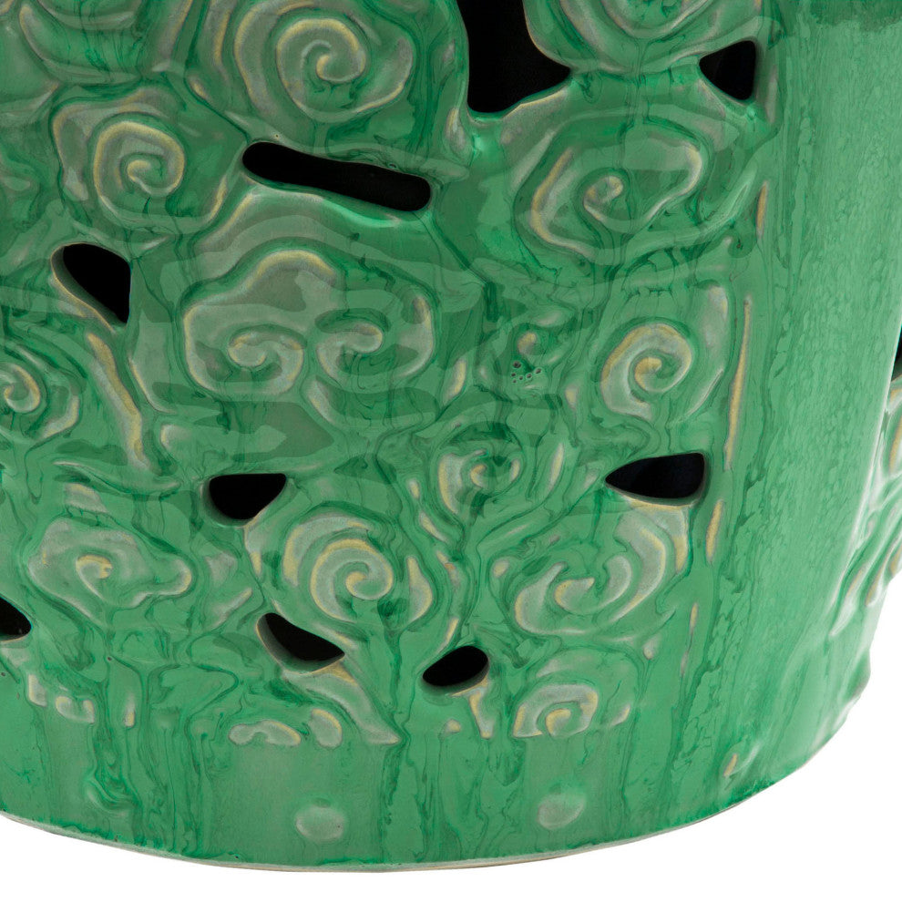 18" Carved Clouds Porcelain Garden Stool