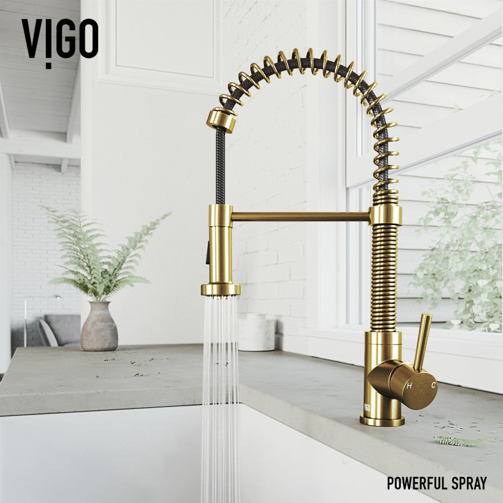 VIGO Edison 19" H Single Handle Pull-Down Sprayer Kitchen Faucet, Matte Brushed Gold, No Sensor, Without Extras