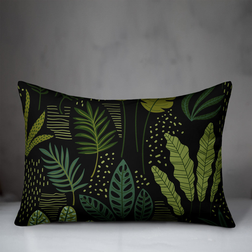 Fun Leaves On Black 14x20 Spun Poly Pillow