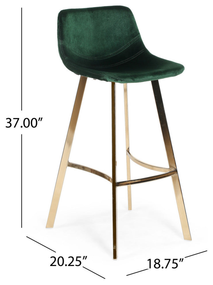 GDF Studio Rex Faux Snake Leather Brown Bar Stools, Set of 2, Emerald/Champagne Gold