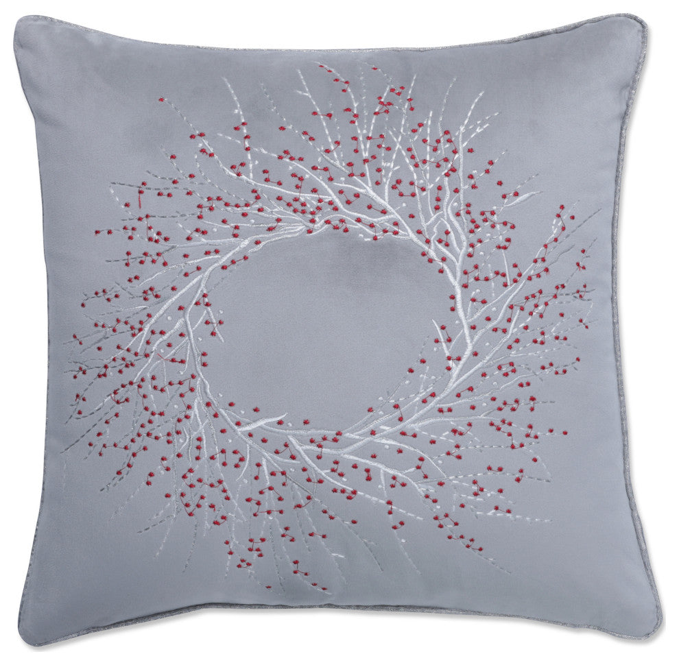 Indoor Velvet Christmas Wreath Gray 17" Throw Pillow
