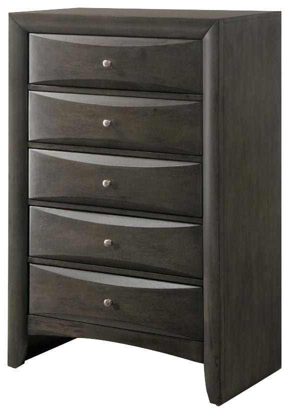 Wooden Chest with 5 Drawers, Gray Oak