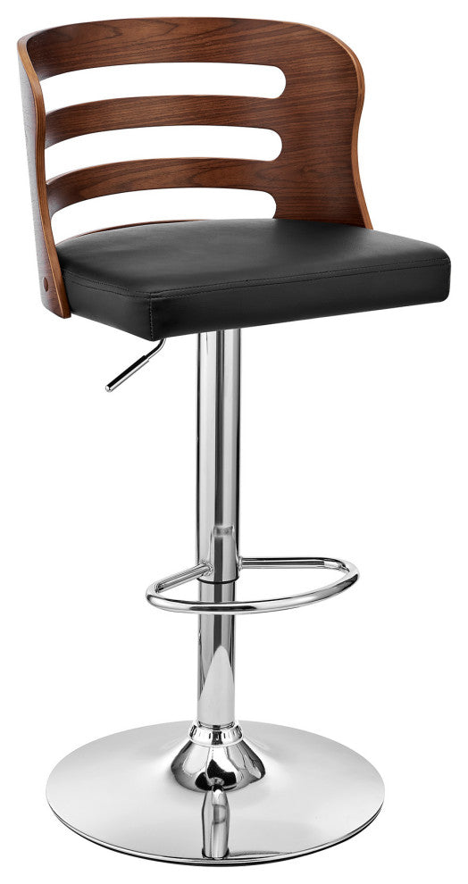 Black Upholstered Chrome Base Adjustable Swivel Bar Stool