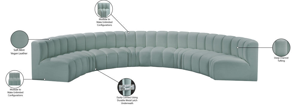 Arc Vegan Leather Upholstered 8-Pc. Inward Curved Modular Sectional, Green