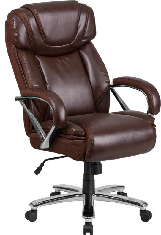 500 lb. Rated Brown Leather Executive Swivel Chair With Extra Wide Seat