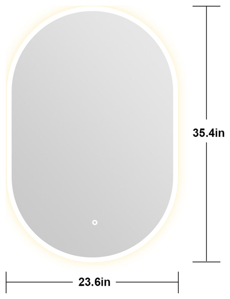 36" x 24" Large Oval Frameless Wall-Mount Anti-Fog LED Bathroom Vanity Mirror