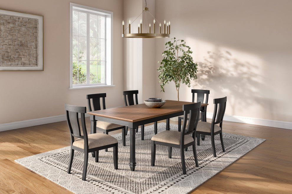Traditional Wood Kitchen Extension Dining Table and 6-Chairs, Black