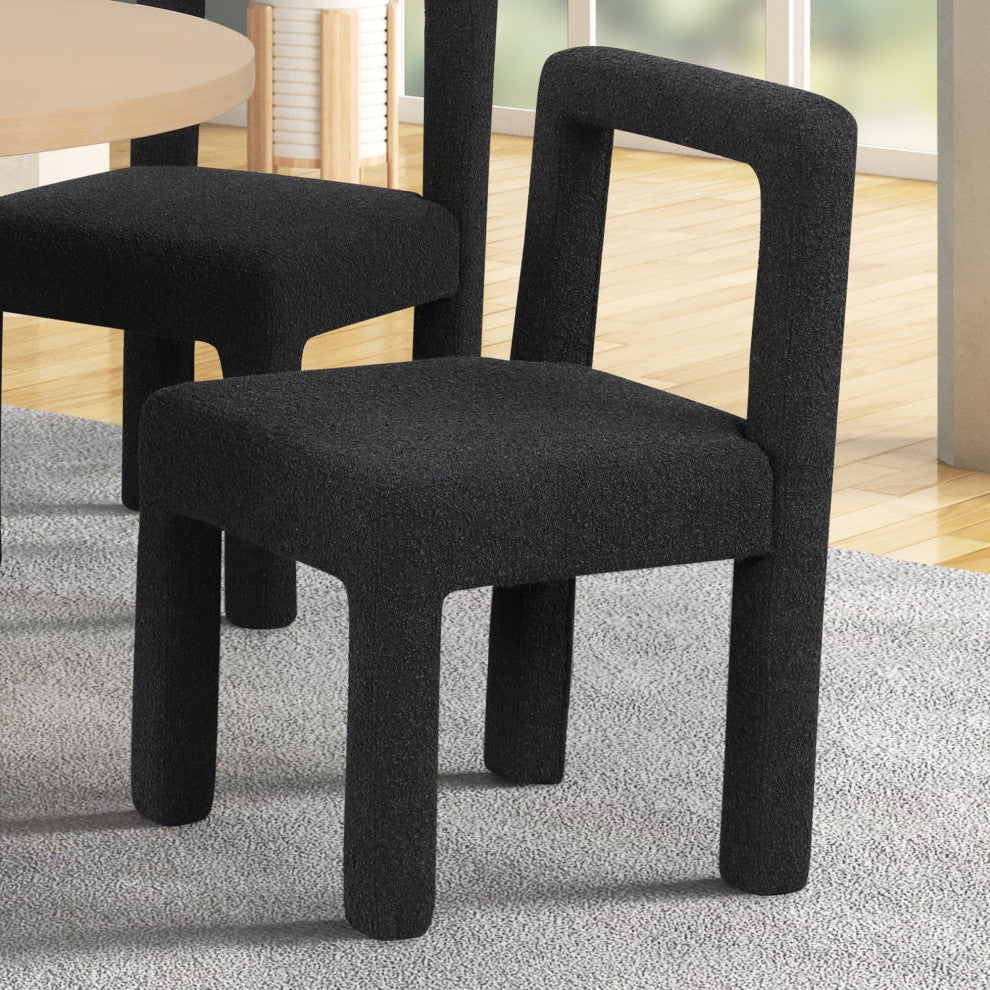 Courtney Boucle Fabric Upholstered Armless Dining Chair, Set of 2, Black