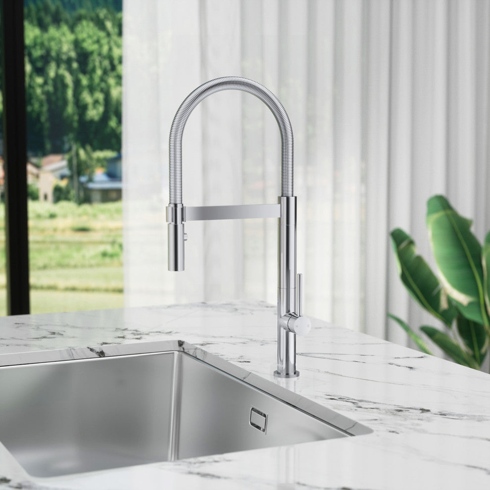 1-Handle Deck Mounted Pull Down Brass Kitchen Faucet, Polish Chrome