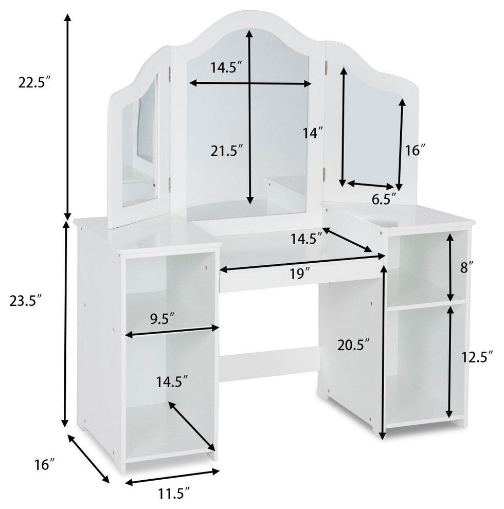 Costway Vanity Table Set Makeup Dressing Kids Girls Study Table Folding Mirror