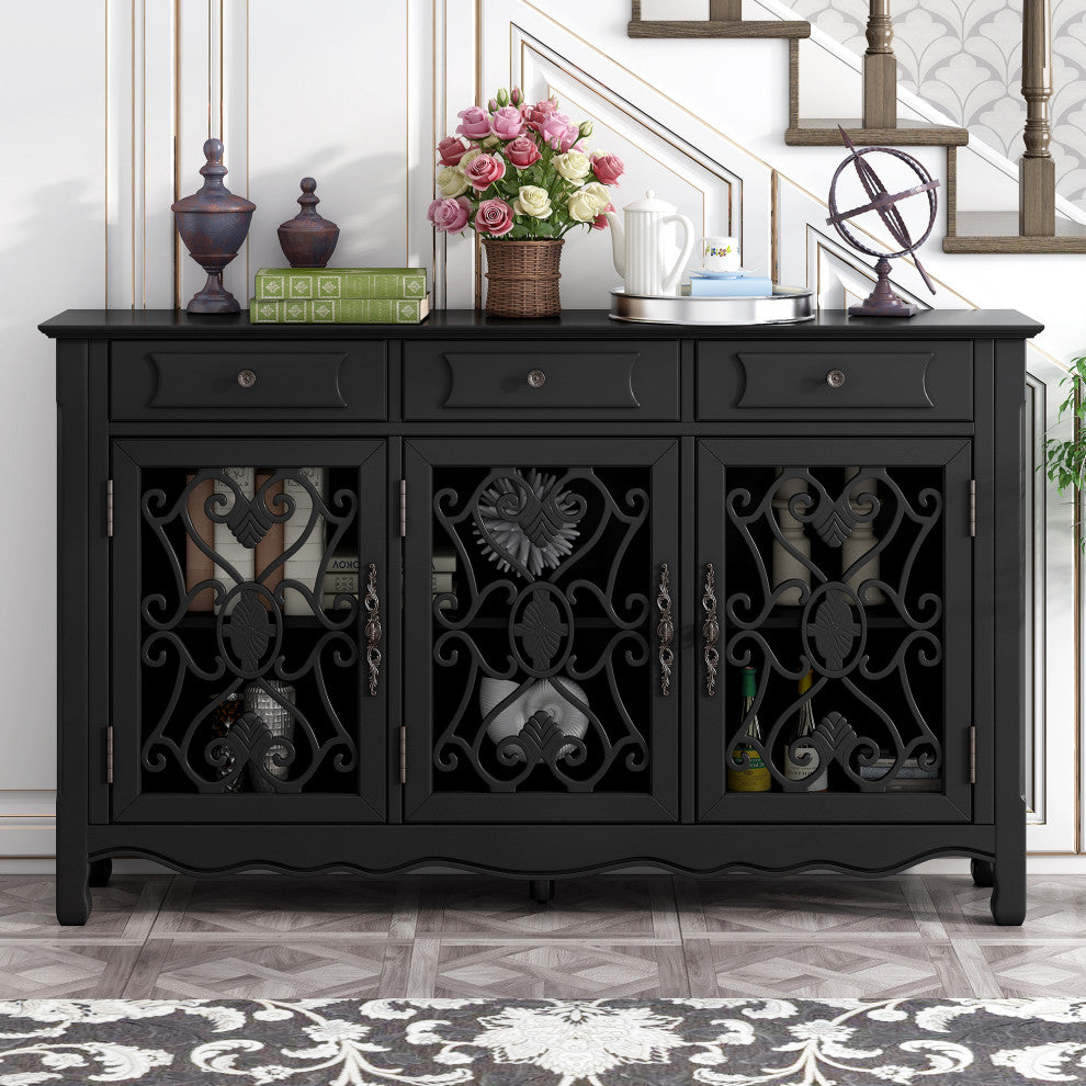 60-inch Wood Sideboard with Adjustable Shelves, Black, 60" X 13"