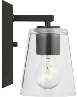 Vertex Collection One-Light Matte Black Clear Glass Contemporary Bath Light