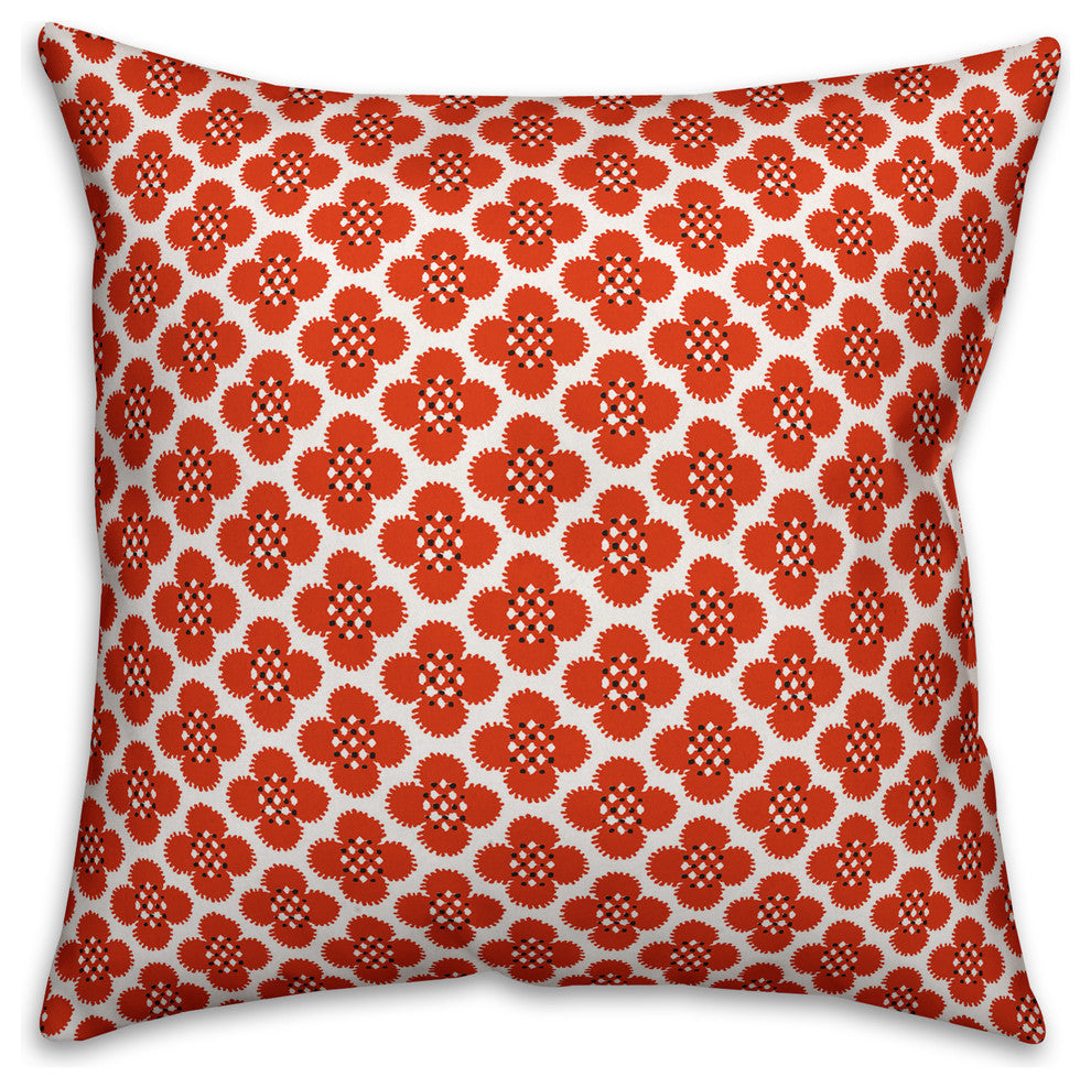 Red Floral Pattern Outdoor Throw Pillow, 18"x18"