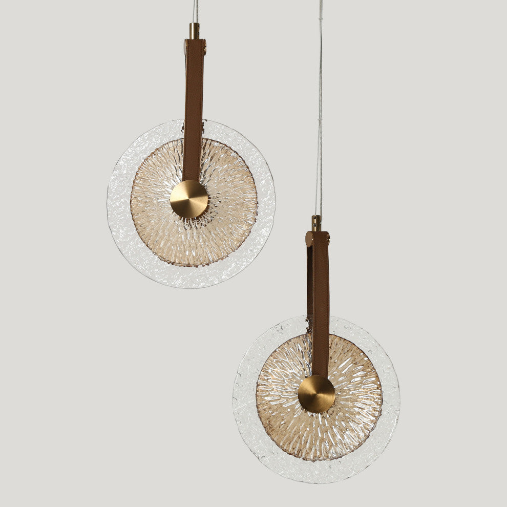 LNC Irma 2-Light 13" Modern Circular Disc LED Chandelier with Glass, Brass