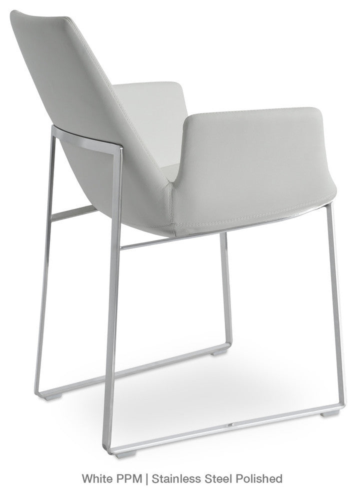 Eiffel Arm Sled Dining Chair, Stainless Steel Base, White Ppm