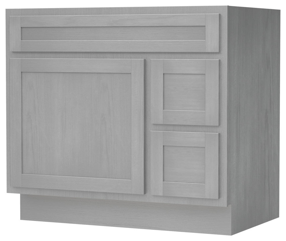 Vanity Art Vanity Base Cabinet, No Top, Drawers on Right, 36", Silver