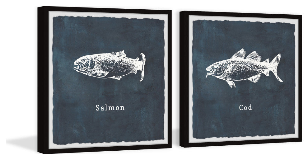 Cod and Salmon Diptych, 2-Piece Set, 32x32 Panels