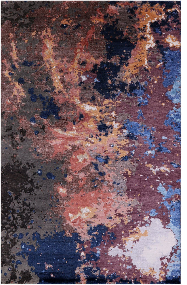 3' 11" X 6' 0" Abstract Wool and Silk Hand Knotted Rug Q6170