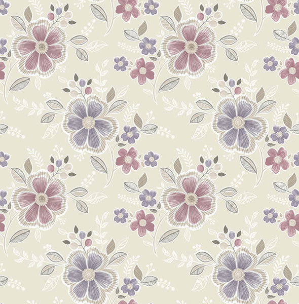 Contemporary Floral Wallpaper, Purple, Sample