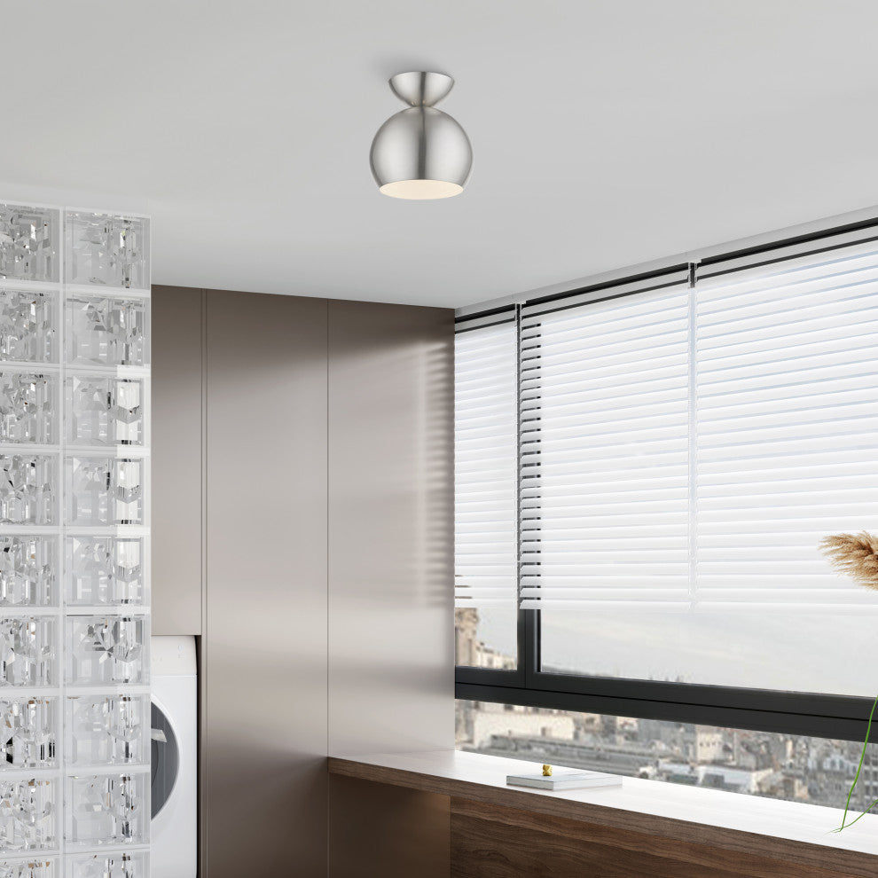 Stockton 1 Light Brushed Nickel Globe Semi-Flush