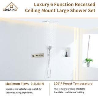 16 Inch Luxury Thermostatic Shower System, Brushed Nickel