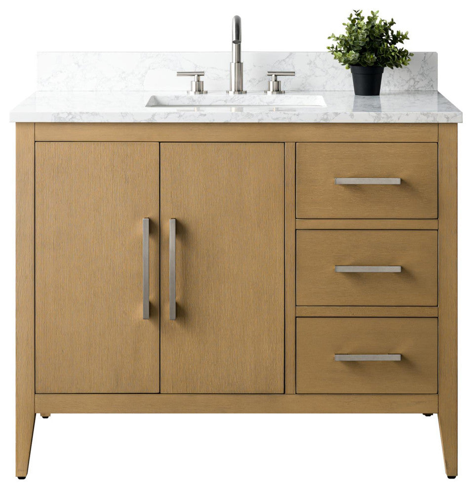Vanity Art Bathroom Vanity With Sink, Natural Oak, 42", Single Sink, Brushed Nickel