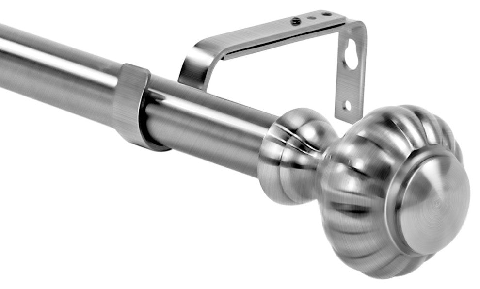 1" Doorknob Drapery Curtain Rod, Brushed Steel, 28"-48"