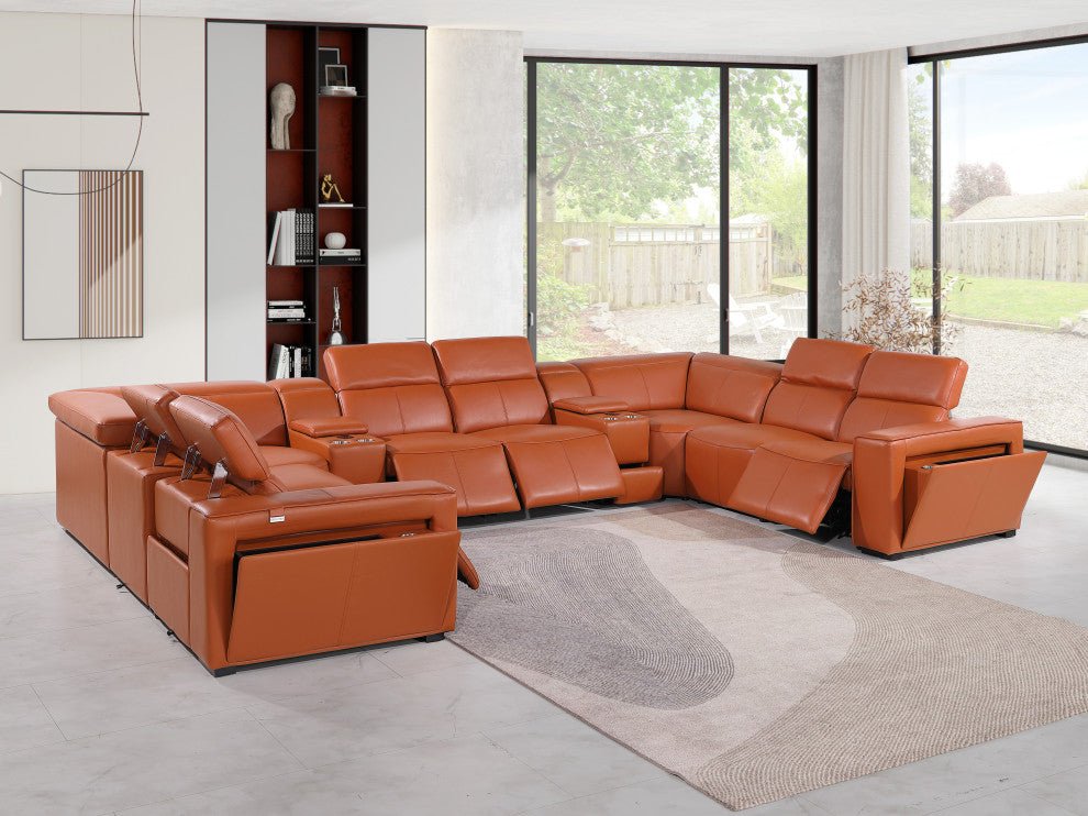 Niccolo Italian Leather 10-Piece U-Shaped 4 Power Reclining Sectional, Camel